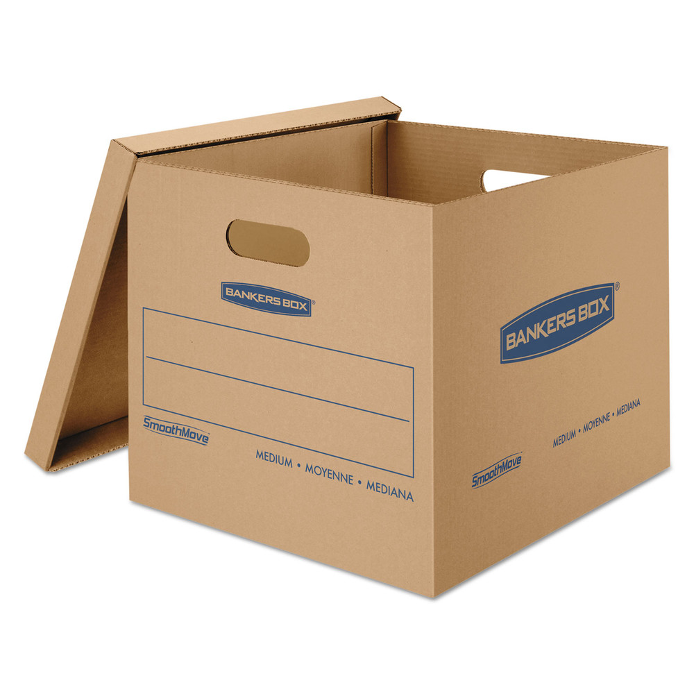 SmoothMove Classic Medium Moving Boxes, 18l x 15w x 14h, Kraft/Blue, 8/Carton