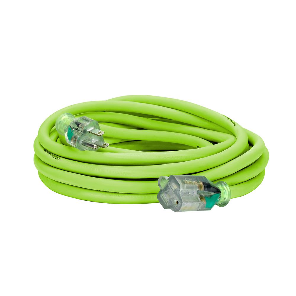 Flexzilla Pro Extension Cord 12/3 AWG SJTW 25' Outdoor Lighted Plug ZillaGreen