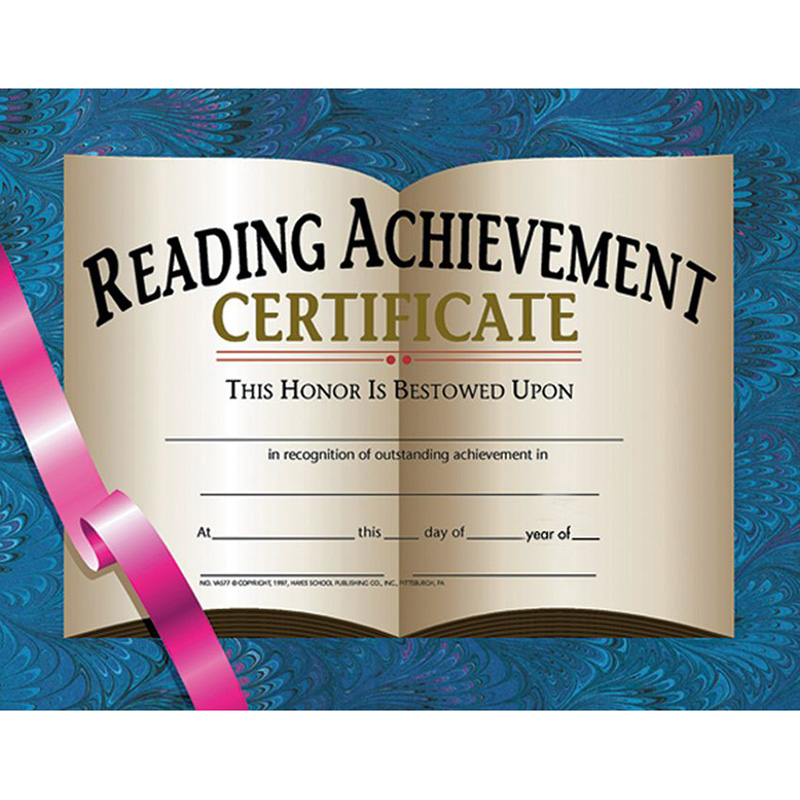 Reading Achievement Certificate, 8.5" x 11", Pack of 30