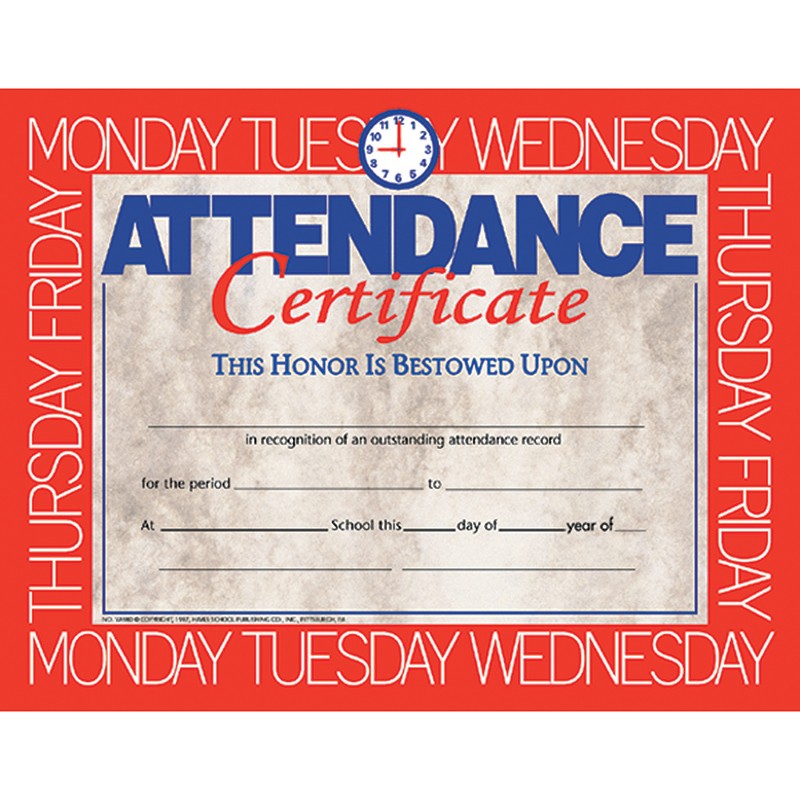 Attendance Certificate, 8.5" x 11", Pack of 30