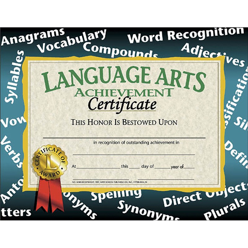 Language Arts Achievement Certificate, 8.5" x 11", Pack of 30