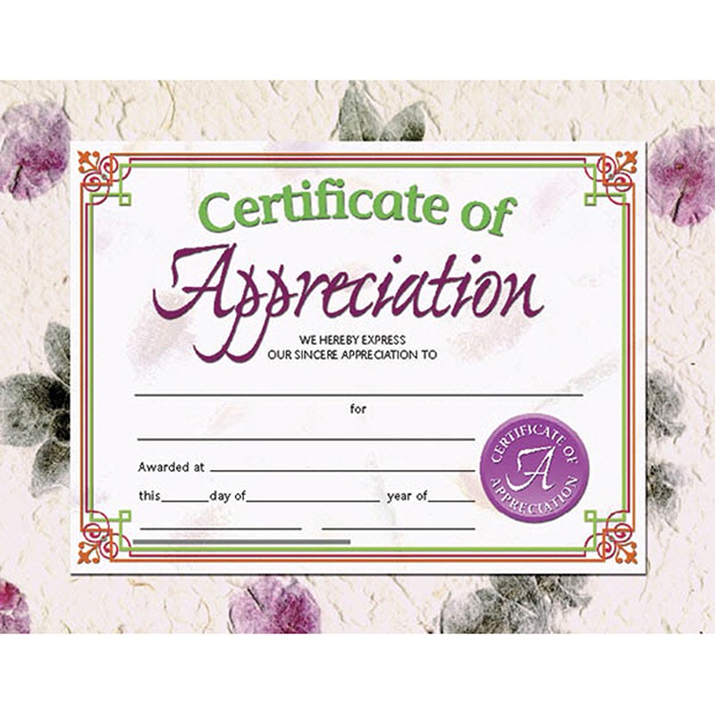 Certificate of Appreciation, 8.5" x 11", Pack of 30