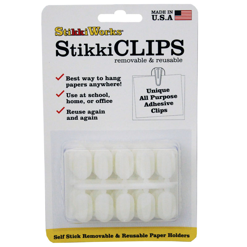 StikkiCLIPS Adhesive Clips, White, Pack of 20