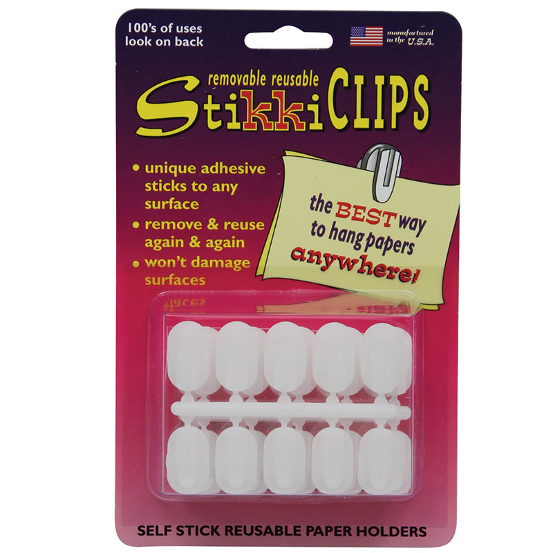 StikkiCLIPS Adhesive Clips, White, Pack of 30