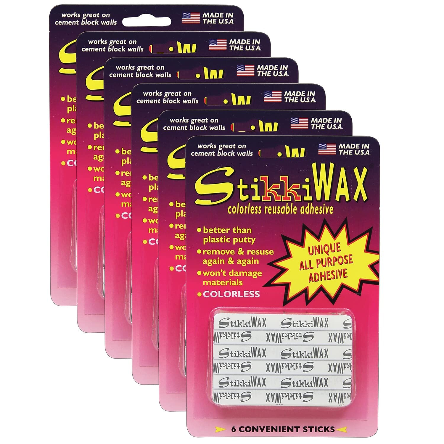 StikkiWAX Adhesive Bars/Sticks, 6 Per Pack, 6 Packs