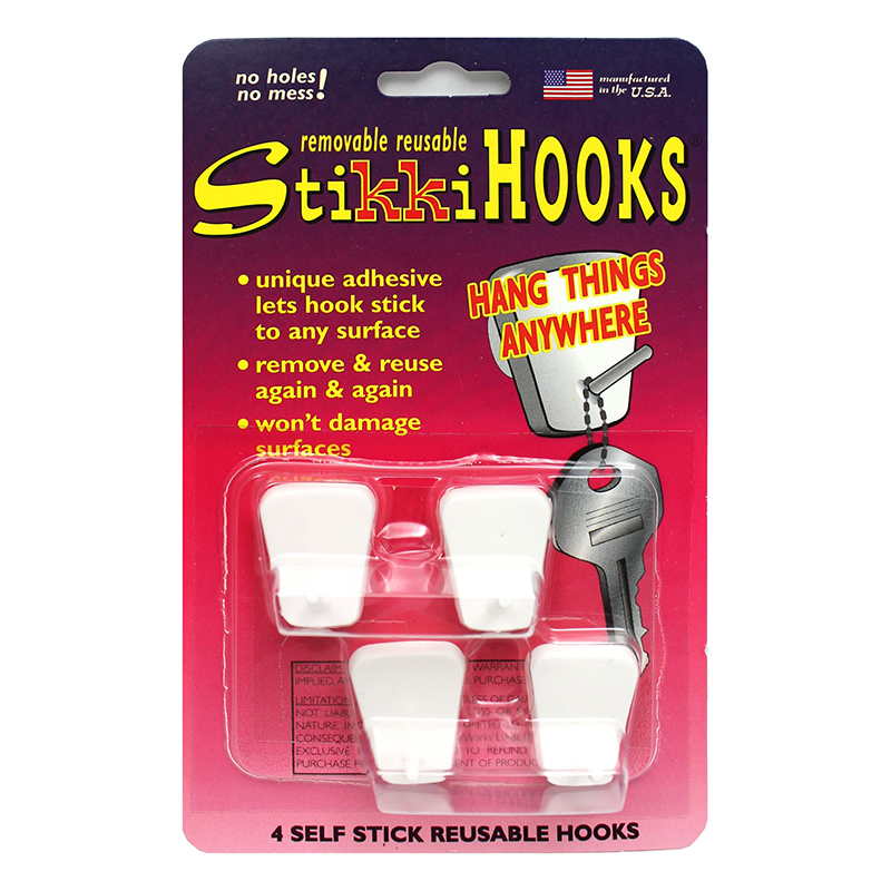 StikkiHOOKS, White, 4 Per Pack, 6 Packs