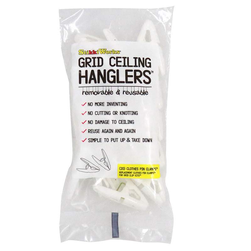 Grid Ceiling Hanglers Clothes Pin Clamps, Pack of 20