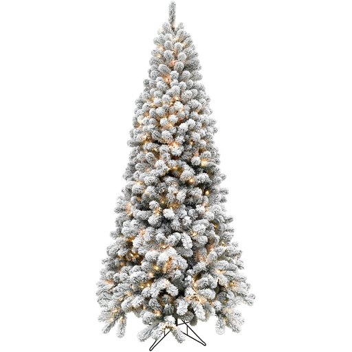 Fraser Hill Farm 7.5' Alaskan Flocked Christmas Tree - 8F Clr LED, EZ