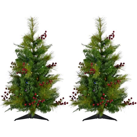 Fraser Hill Farm 2.0' Newberry Pine Tree-Mlti LED Lght(SET 2),BattNotInc