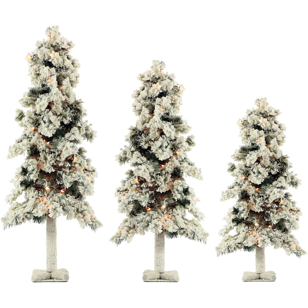 Fraser Hill Farm 2',3',4' Snowy Alpine Tree, Clear Lights (SET 3)