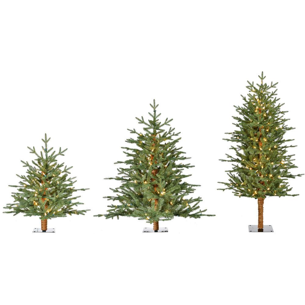 FHF 2', 3', 4' Green Alpine Porch Tree, Warm White LED Lights, Set of 3