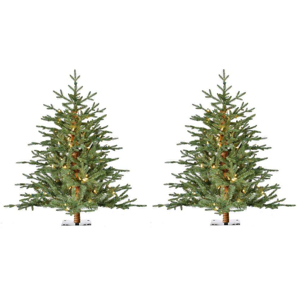 FHF 3' Green Alpine Porch Tree, Warm White LED Lights, SET of 2