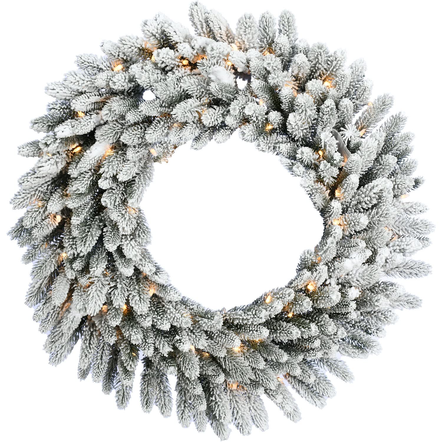 FHF 24" Icy Frost Snow Flocked Wreath, Battery Op Warm White LED Lights