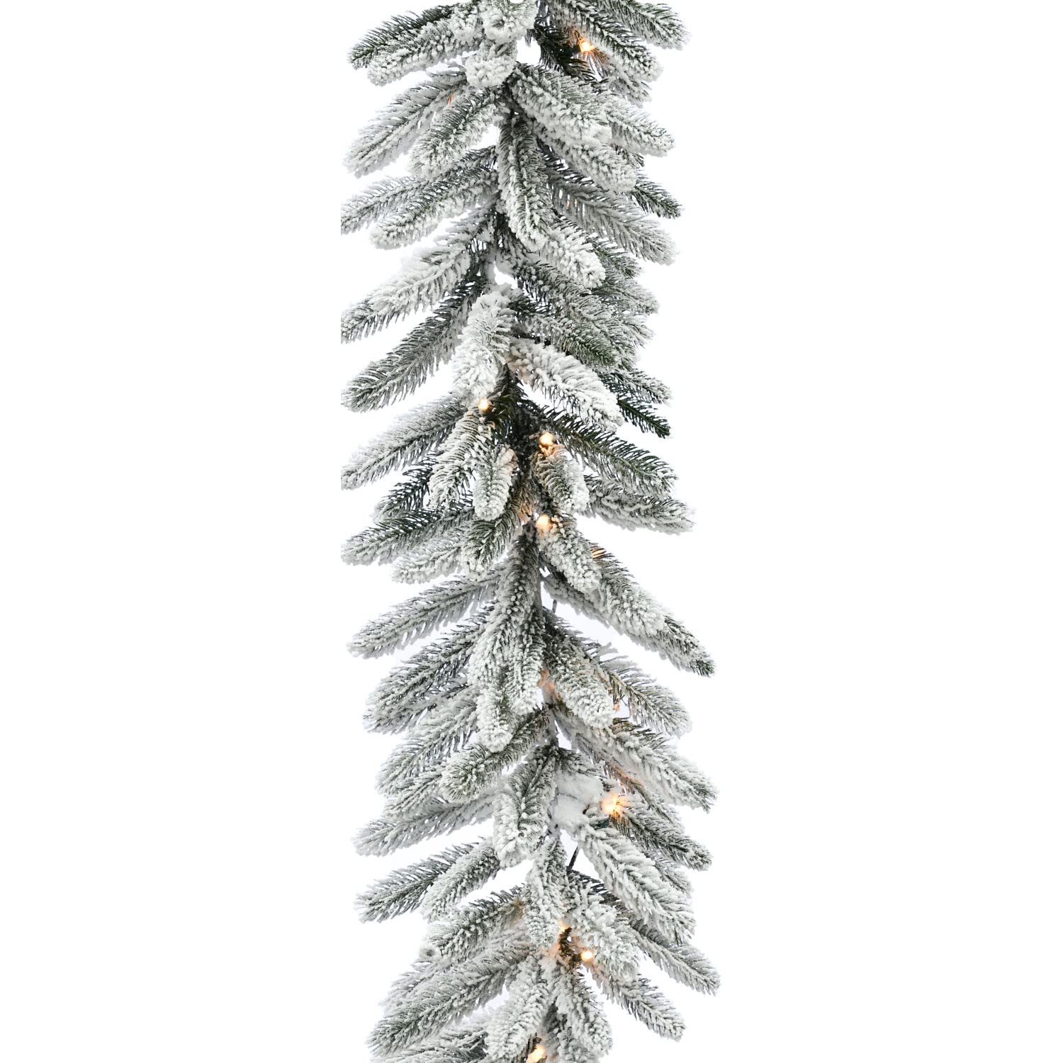 FHF 9-Ft Icy Frost Snow Flocked Garland, Battery Op Warm White LED Lgts