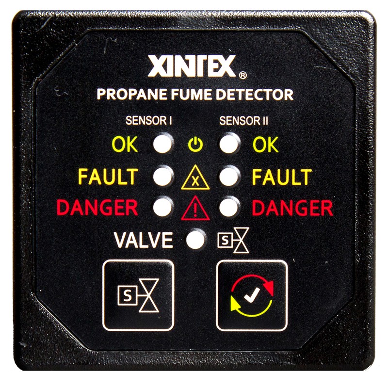 Xintex Propane Fume Detector & Alarm w/2 Plastic Sensors & Solenoid Valve - Square Black Bezel Display