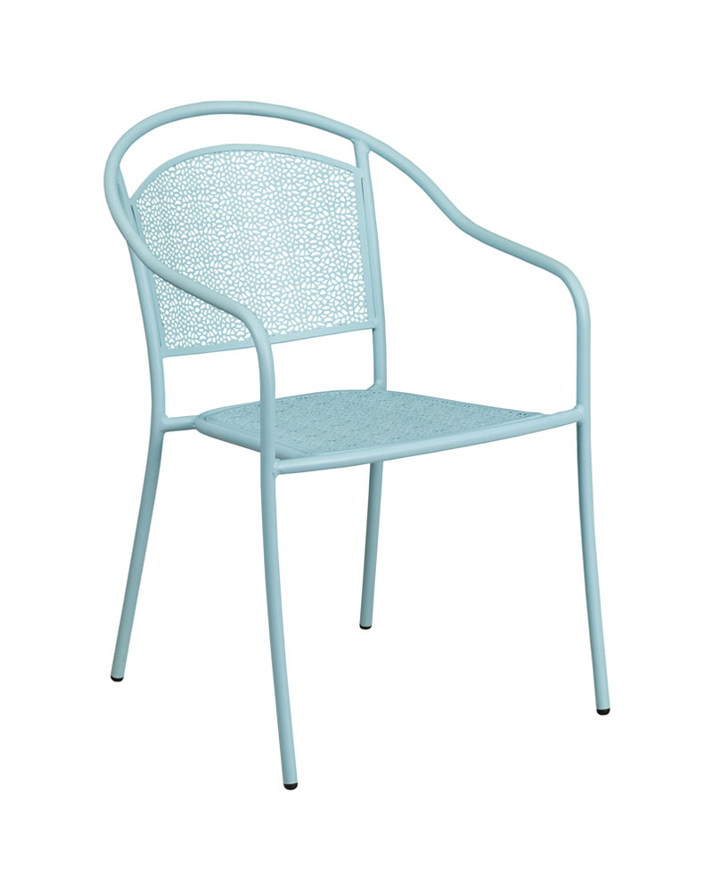 Commercial Grade Sky Blue Indoor-Outdoor Steel Patio Arm Chair with Round Back