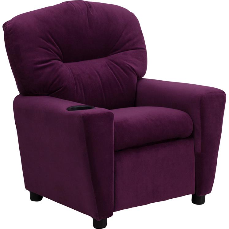 Contemporary Purple Microfiber Kids Recliner with Cup Holder