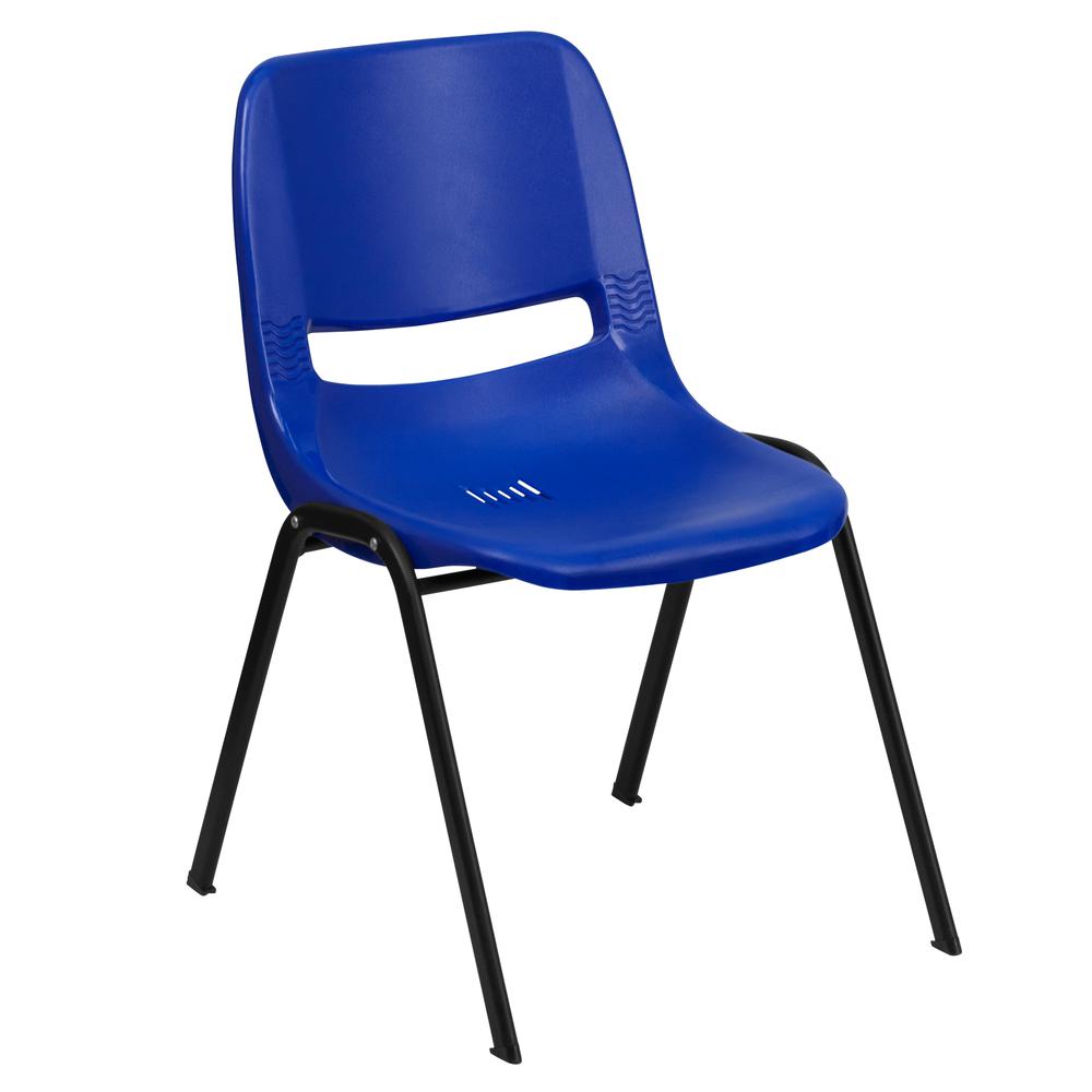 HERCULES Series 440 lb. Capacity Kid's Navy Ergonomic Shell Stack Chair with Black Frame and 14" Seat Height