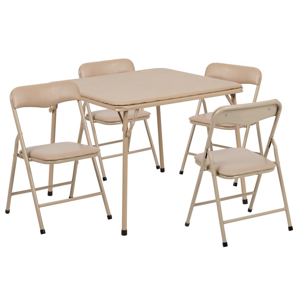 Kids Tan 5 Piece Folding Table and Chair Set