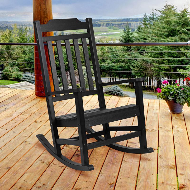 Winston All-Weather Rocking Chair in Black Faux Wood