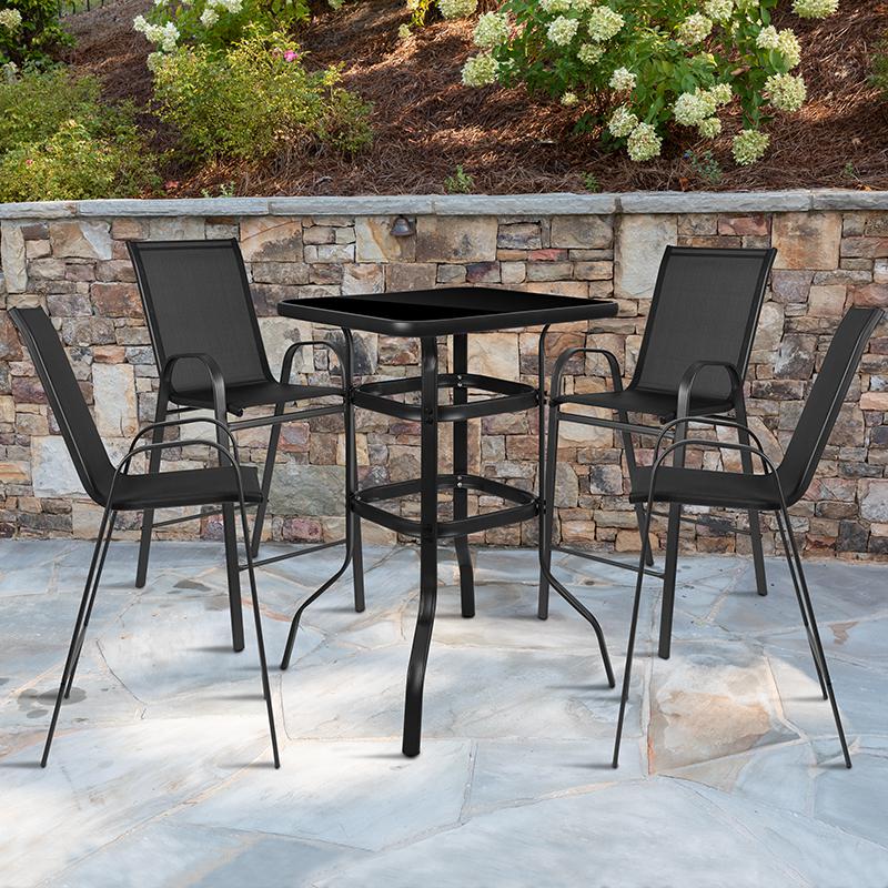 3 Piece Outdoor Glass Bar Patio Table Set with 2 Barstools