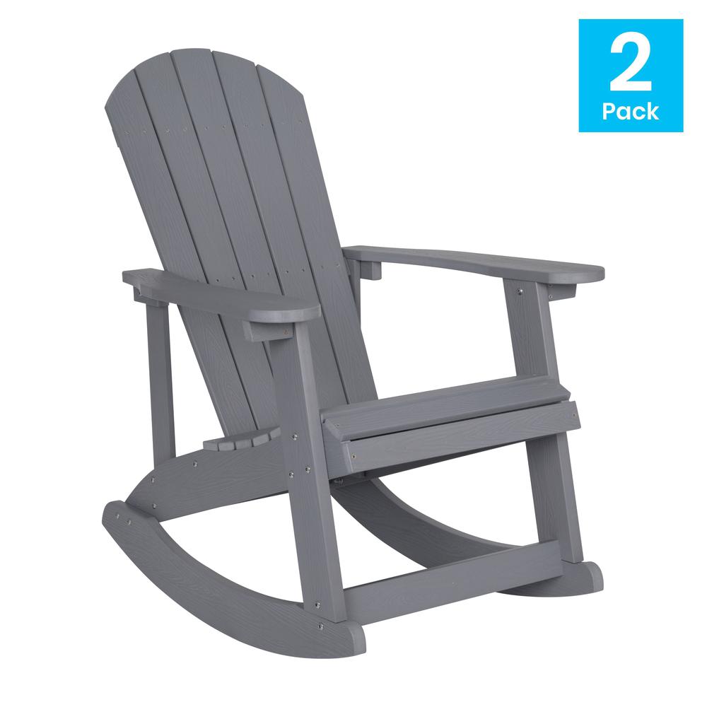 Savannah All-Weather Poly Resin Wood Adirondack Rocking Chair with Rust Resistant Stainless Steel Hardware in Gray - Set of 2