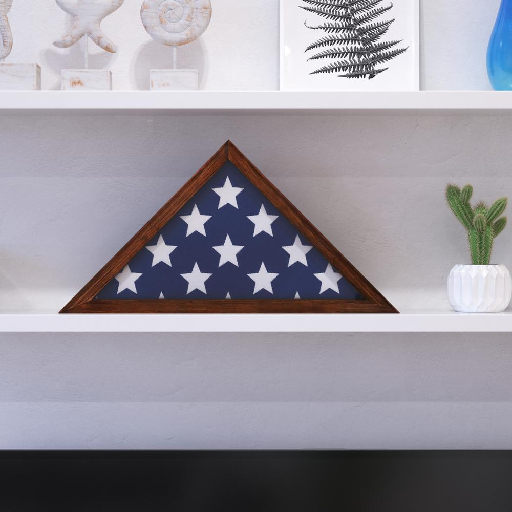 Sheehan Rustic Brown Memorial Flag Display Case - Solid Wood Military Flag Display Case for 9.5 x 5 American Veteran Flag