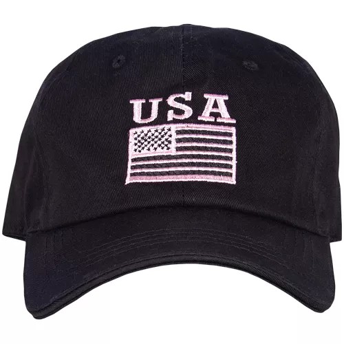 Embroidered Ball Cap USA Flag Pink - Black