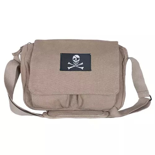 Retro Departure Shoulder Bag With Skull Emblem - Khaki