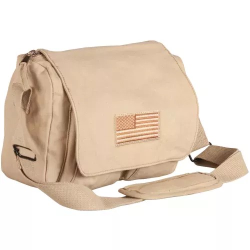 Retro Departure Shoulder Bag With USA Emblem - Khaki