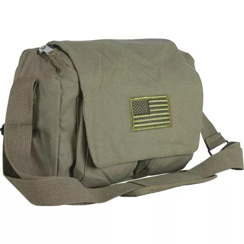 Retro Departure Shoulder Bag With USA Emblem - Olive Drab
