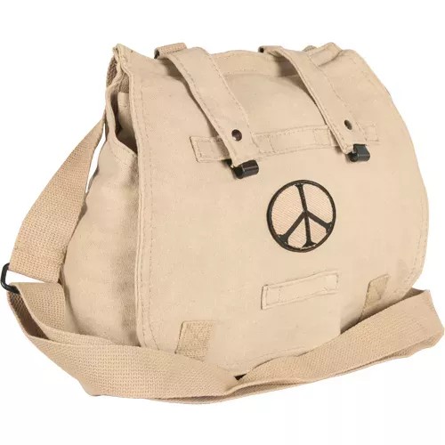 Retro Hungarian Shoulder Bag With Peace Emblem - Khaki