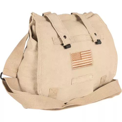 Retro Hungarian Shoulder Bag With USA Emblem - Khaki