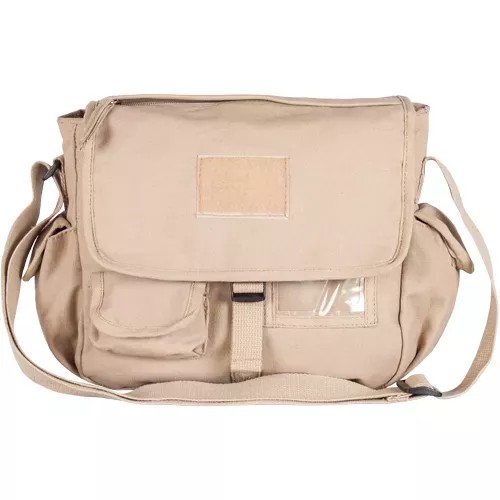 Retro Messenger Bag With Plain Flap - Khaki