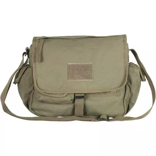 Retro Messenger Bag With Plain Flap - Olive Drab