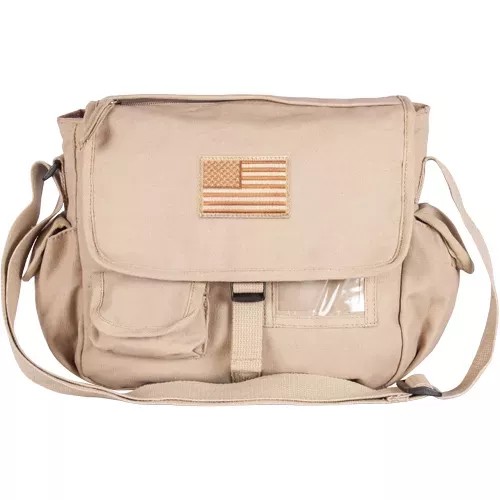 Retro Messenger Bag With USA Emblem - Khaki