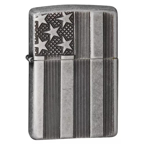 Zippo American Flag - Armor Antique Silver Plate