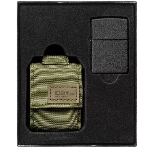 Zippo Modular Pouch And Black Crackle Lighter - Olive
