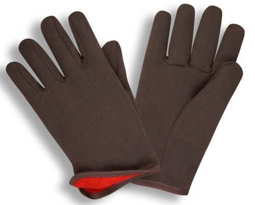 Brown Jersey Winter Work Gloves with Red Fleece Lining