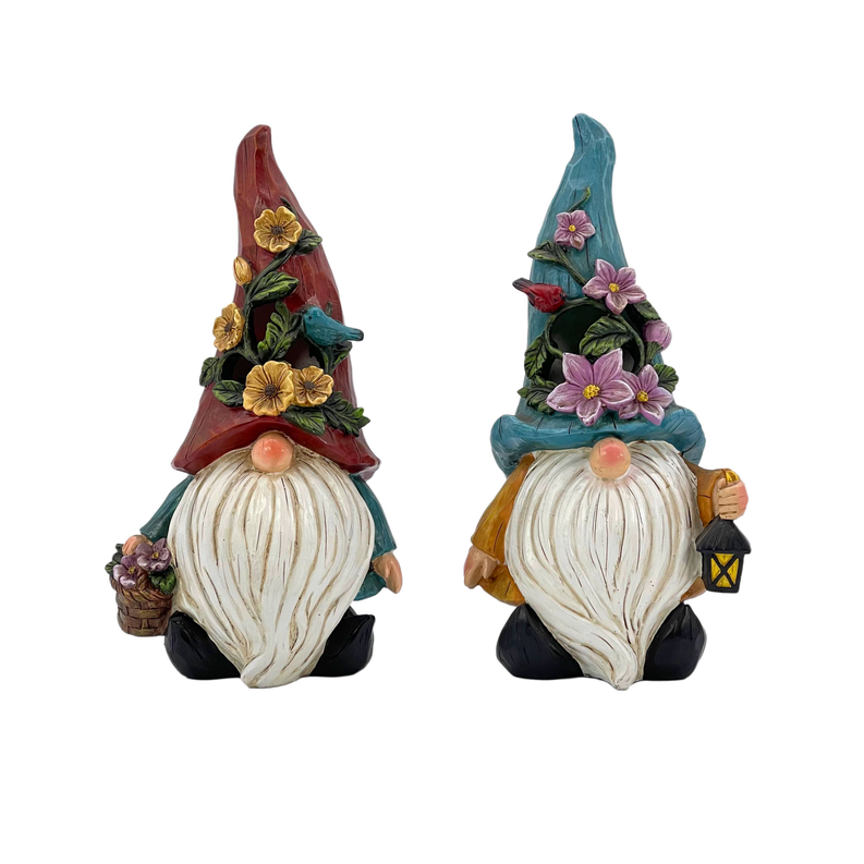 Polyresin Wood-like Gnomes with Solar LED Statue