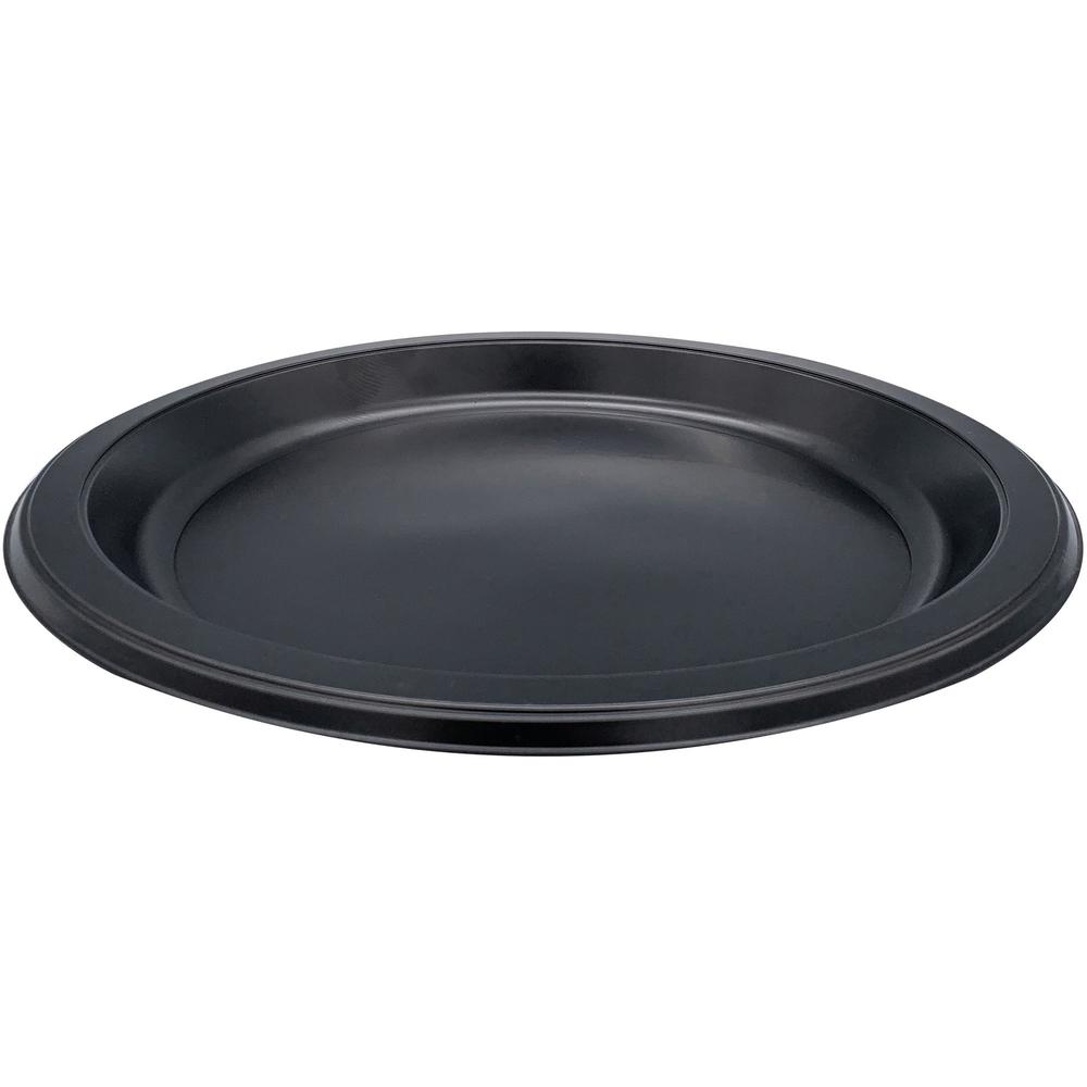 Genuine Joe Round Plastic Black Plates - Disposable - Black - Plastic Body - 125 / Pack