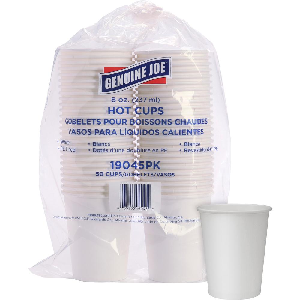Genuine Joe Polyurethane-lined Disposable Hot Cups - 8 fl oz - 250 / Bundle - White - Polyurethane - Hot Drink, Hot Drink, Bever