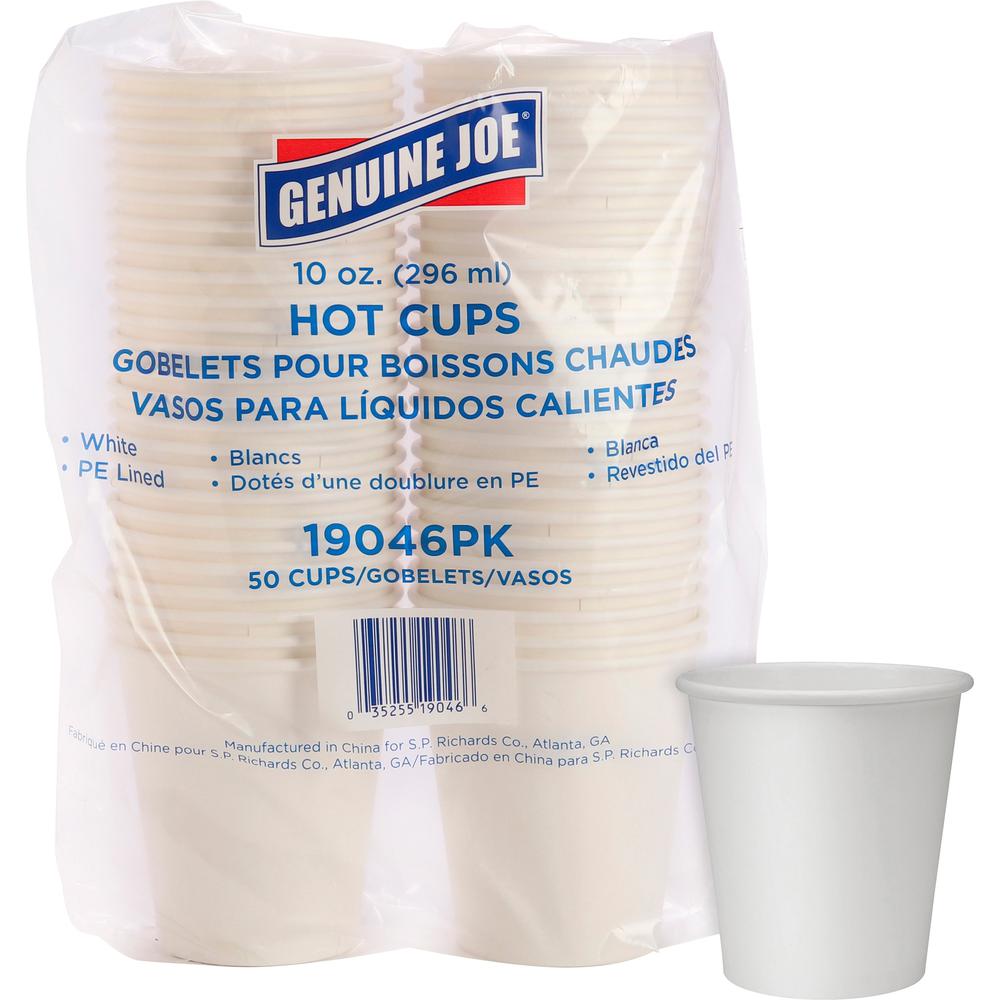 Genuine Joe Polyurethane-lined Disposable Hot Cups - 50 - 10 fl oz - 1000 / Carton - White - Polyurethane - Hot Drink, Beverage