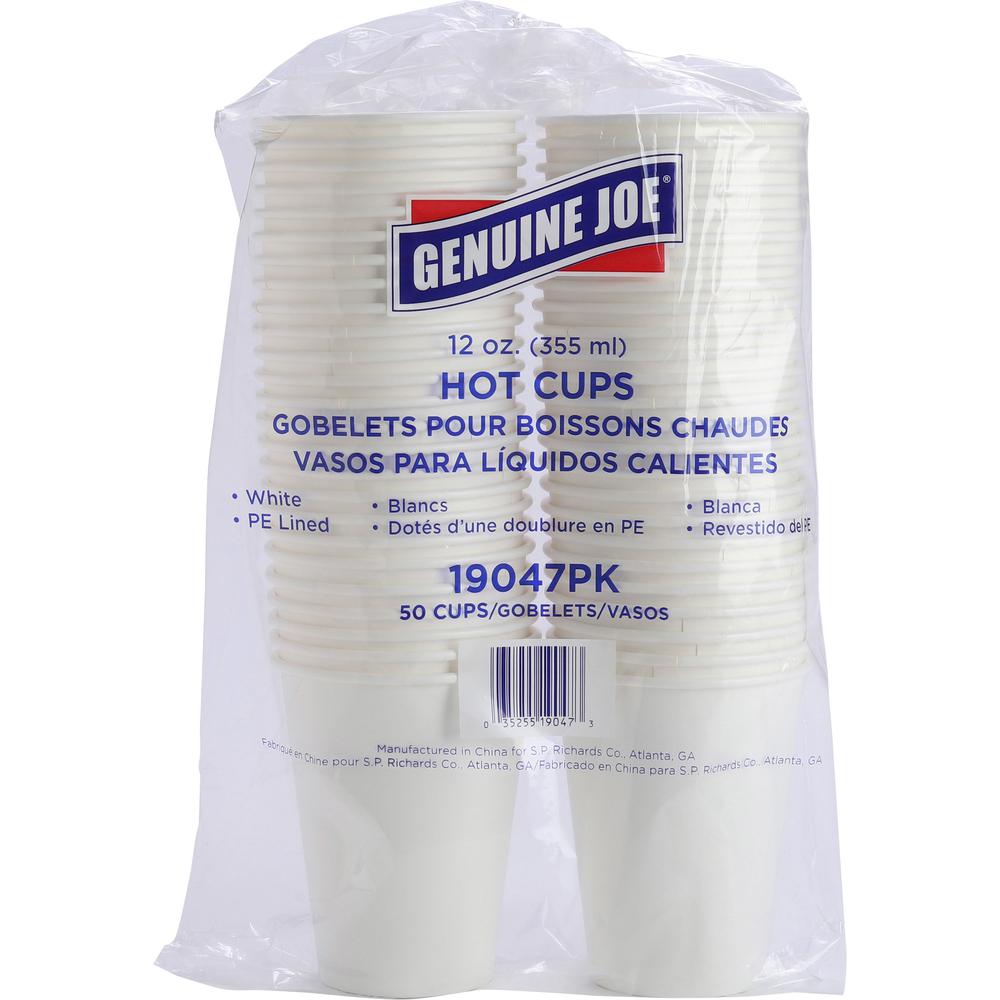 Genuine Joe Polyurethane-lined Disposable Hot Cups - 12 fl oz - 250 / Bundle - White - Polyurethane - Hot Drink, Beverage