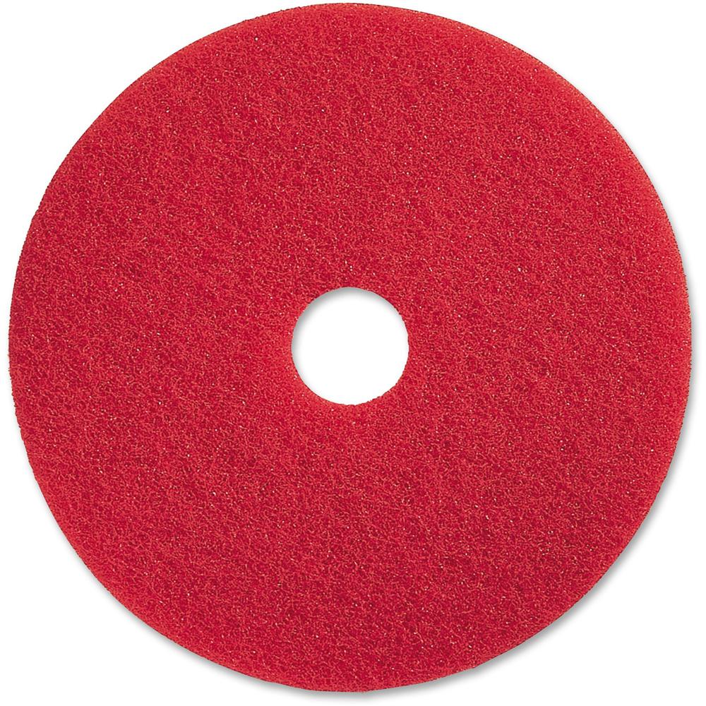 Genuine Joe Red Buffing Floor Pad - 13" Diameter - 5/Carton x 13" Diameter x 1" Thickness - Buffing, Scrubbing, Floor - 175 rpm 