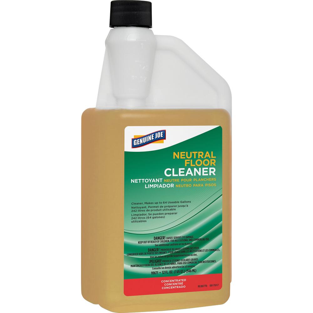 Genuine Joe Neutral Floor Cleaner - Concentrate Liquid - 32 fl oz (1 quart) - 1 Each - Yellow