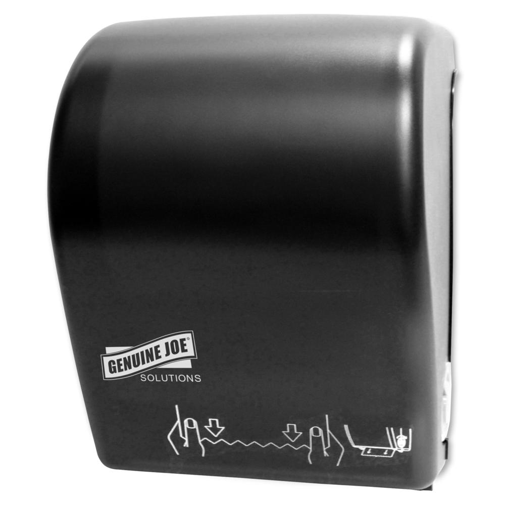 Genuine Joe Solutions Touchless Hardwound Towel Dispenser - Touchless, Hardwound Roll - Black - Touch-free, Anti-bacterial - 1 E