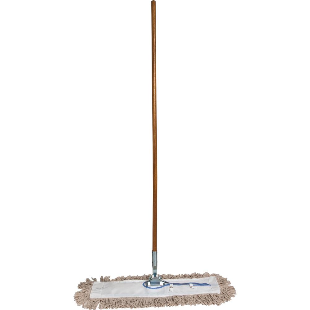 Genuine Joe Dust Mop Complete Combo - 24" Cotton Head - 60" x 0.94" Wood Handle - Swivel Head, Lightweight, Chrome Plated, Absor