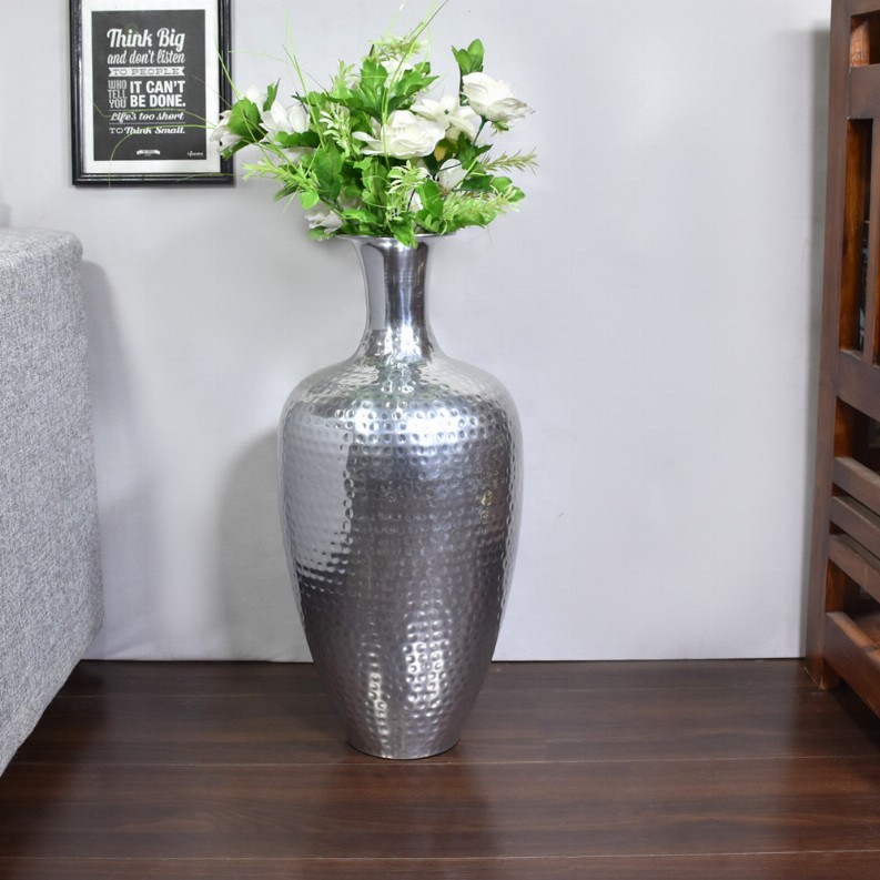 Handmade Aluminium Traditional Silver Coated Color Floor Flower vases For Indoor & Outdoor Use