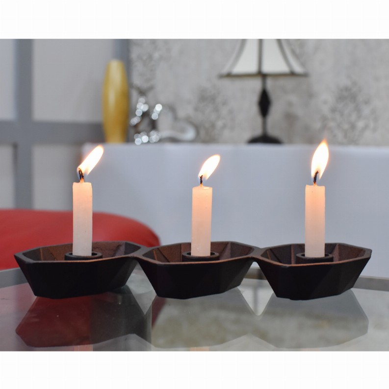 Handmade Aluminum Eco-friendly Geometric Set Of One Tea Light Candle Holder - 22x12x12in Black